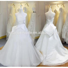 2016 Designer White Lace Satin A line Strapless Beading Wedding Dress Bridal Gown Custom Made With Lace Up Back